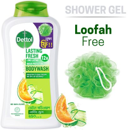 Picture of Dettol Antibacterial Body Wash Loofah Free Shower Gel Lasting Fresh with Refreshing Melon & Cucumber Fragrance, 12 Hours Odour Protection 250ml