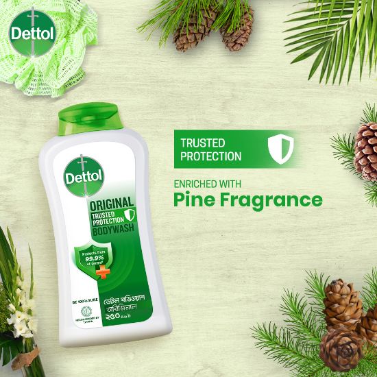 Picture of Dettol Antibacterial Body Wash Loofah Free Shower Gel Original Pine Fragrance with Trusted Protection 250ml