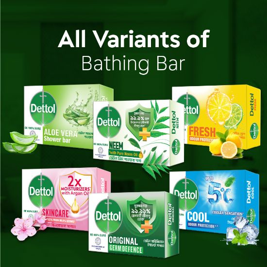 Picture of Dettol Soap Neem with Pure Neem Oil Bathing Shower Bar 125g, protects from 99.9% skin infection causing germs.