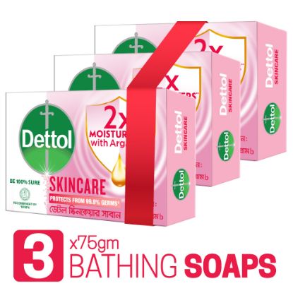 Picture of Dettol Soap Skincare Pack of 3 (75gm X 3), 2X Moisturizers with Argan Oil Bathing Bar