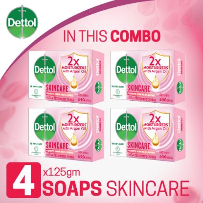 Picture of Dettol Soap Skincare Quad Pack (125gm X 4), 2X Moisturizers with Argan Oil Bathing Bar