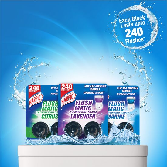 Picture of Harpic Flushmatic Lavender In Cistern Toilet Cleaner Blocks (100g) 2pcs