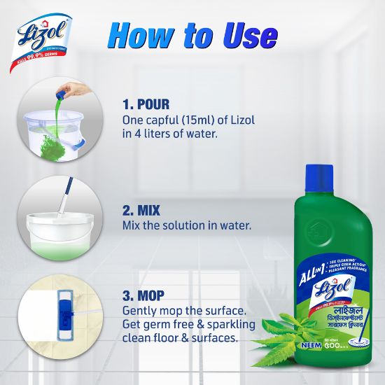 Picture of Lizol Disinfectant Floor & Surface Cleaner 1L Neem, Kills 99.9% Germs