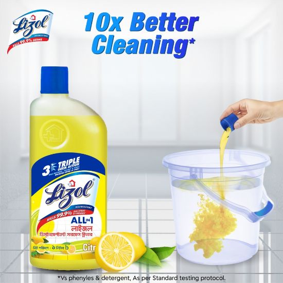 Picture of Lizol Disinfectant Floor & Surface Cleaner Citrus 2x1L Double Pack, Kills 99.9% Germs