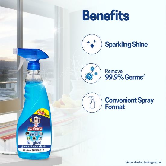 Picture of Mr. Brasso Glass & Household Cleaner Spray 500ml with Ultra Shine Formula for TV, Electronics, Fridge, Laminated Furniture, Mirror, Car Windshield