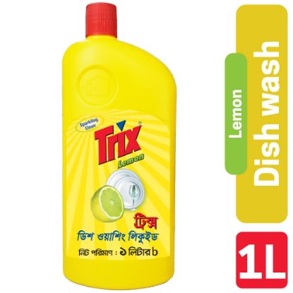 Picture of Trix Dishwashing Liquid 1L Bottle Lemon Fragrance for Scratch-Free Sparkling Clean Dishes, removes grease stains with power-rich thick foam