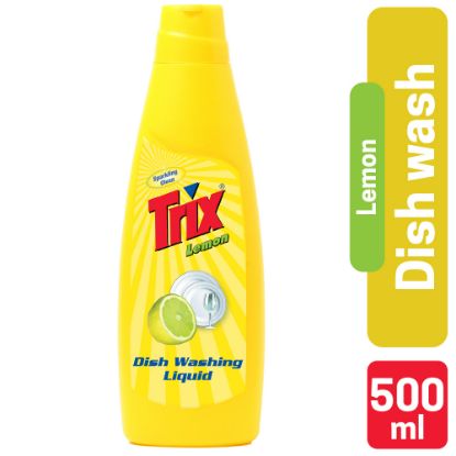 Picture of Trix Dishwashing Liquid 500ml Bottle Lemon Fragrance for Scratch-Free Sparkling Clean Dishes, removes grease stains with power-rich thick foam