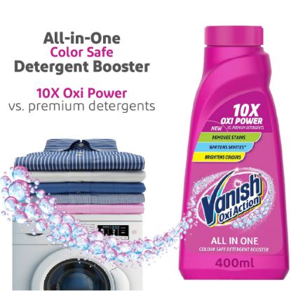 Picture of Vanish All in One Liquid Detergent Booster - 400 ml, Removes Stains, Whitens Whites and Brightens Colors
