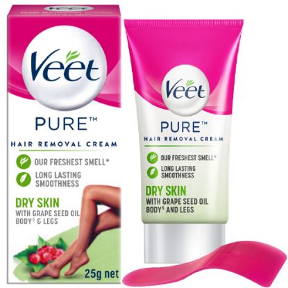 Picture of Veet Hair Removal Cream 25gm Dry Skin for Body & Legs, Get Salon-like Silky Smooth Skin with 5 in 1 Skin Benefits