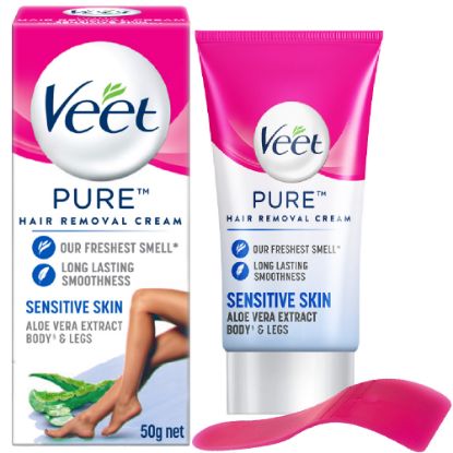 Picture of Veet Hair Removal Cream 25gm Sensitive Skin for Body & Legs, Get Salon-like Silky Smooth Skin with 5 in 1 Skin Benefits