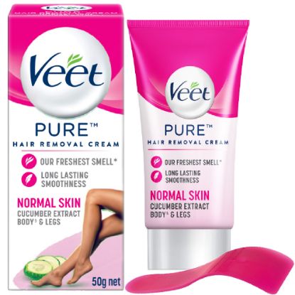 Picture of Veet Hair Removal Cream 50gm Normal Skin for Body & Legs, Get Salon-like Silky Smooth Skin with 5 in 1 Skin Benefits